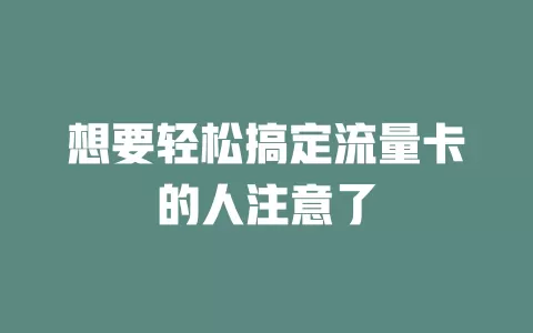 想要轻松搞定流量卡的人注意了