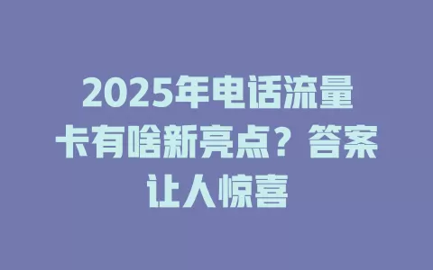 2025年电话流量卡有啥新亮点？答案让人惊喜