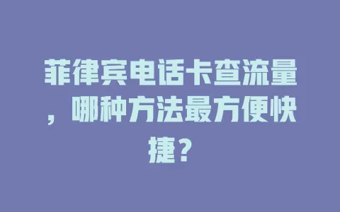 菲律宾电话卡查流量，哪种方法最方便快捷？
