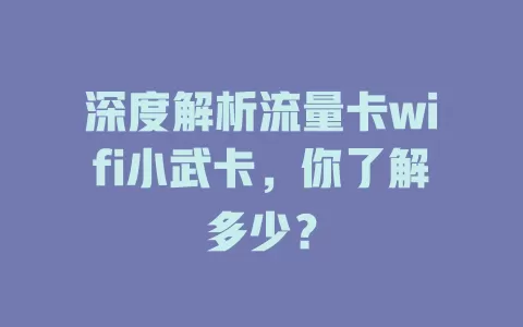 深度解析流量卡wifi小武卡，你了解多少？