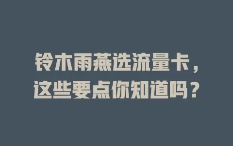 铃木雨燕选流量卡，这些要点你知道吗？