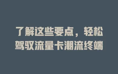 了解这些要点，轻松驾驭流量卡潮流终端