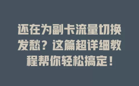 还在为副卡流量切换发愁？这篇超详细教程帮你轻松搞定！
