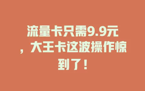 流量卡只需9.9元，大王卡这波操作惊到了！