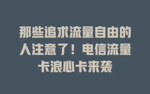 那些追求流量自由的人注意了！电信流量卡浪心卡来袭