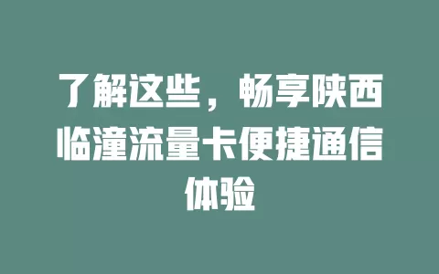 了解这些，畅享陕西临潼流量卡便捷通信体验
