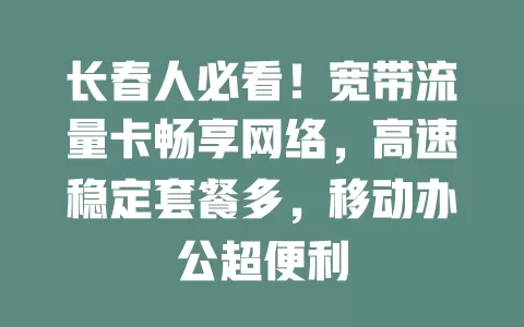 长春人必看！宽带流量卡畅享网络，高速稳定套餐多，移动办公超便利
