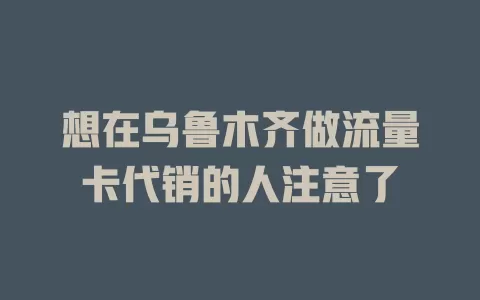 想在乌鲁木齐做流量卡代销的人注意了