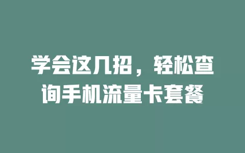 学会这几招，轻松查询手机流量卡套餐
