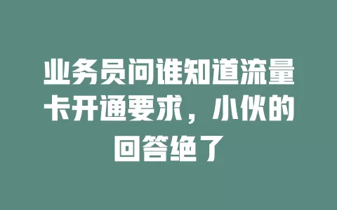 业务员问谁知道流量卡开通要求，小伙的回答绝了