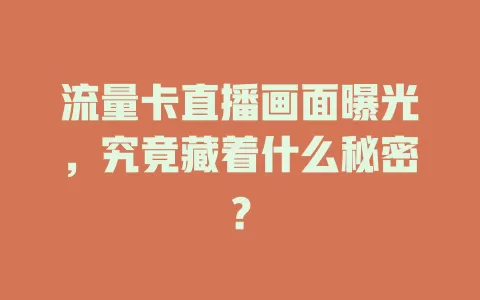 流量卡直播画面曝光，究竟藏着什么秘密？
