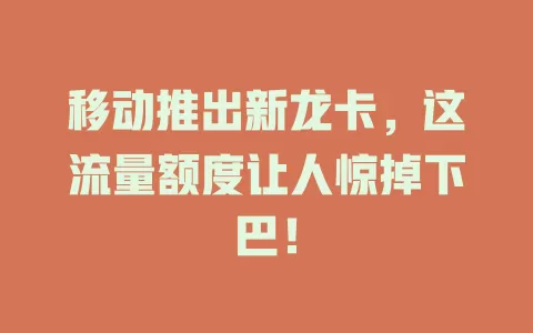 移动推出新龙卡，这流量额度让人惊掉下巴！