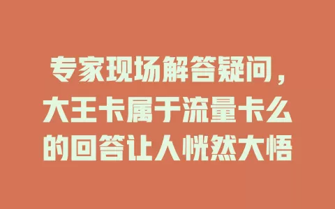 专家现场解答疑问，大王卡属于流量卡么的回答让人恍然大悟