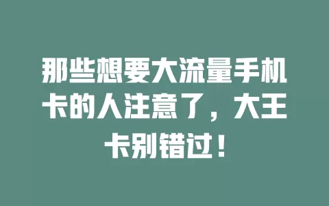 那些想要大流量手机卡的人注意了，大王卡别错过！