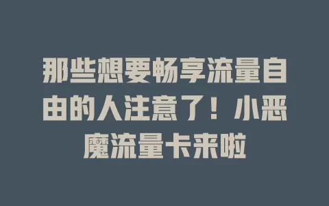 那些想要畅享流量自由的人注意了！小恶魔流量卡来啦