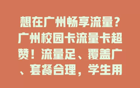 想在广州畅享流量？广州校园卡流量卡超赞！流量足、覆盖广、套餐合理，学生用更便利，是你网络贴心搭子，助你逐梦广州，赶紧关注！