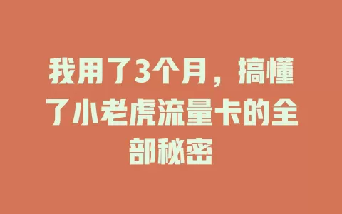 我用了3个月，搞懂了小老虎流量卡的全部秘密