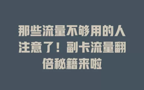 那些流量不够用的人注意了！副卡流量翻倍秘籍来啦