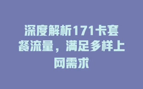 深度解析171卡套餐流量，满足多样上网需求