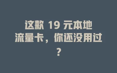 这款 19 元本地流量卡，你还没用过？