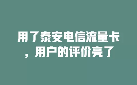 用了泰安电信流量卡，用户的评价亮了