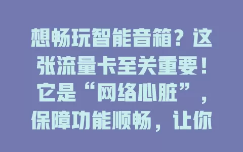 想畅玩智能音箱？这张流量卡至关重要！它是“网络心脏”，保障功能顺畅，让你随时查天气路况，回家就能听歌放松，还能远程控家电，选对它开启精彩智能生活