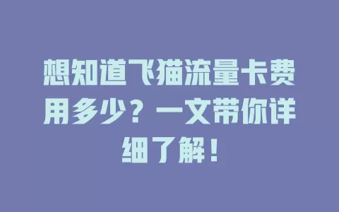 想知道飞猫流量卡费用多少？一文带你详细了解！