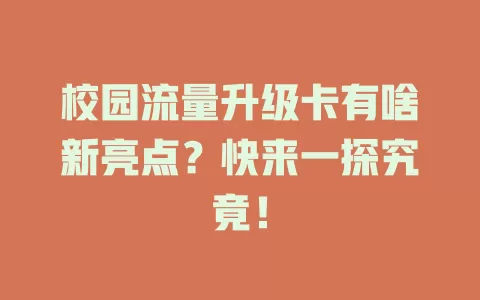 校园流量升级卡有啥新亮点？快来一探究竟！