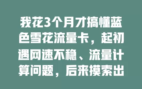 我花3个月才搞懂蓝色雪花流量卡，起初遇网速不稳、流量计算问题，后来摸索出窍门，现在用它追剧玩游戏超稳，再也不怕流量不够啦
