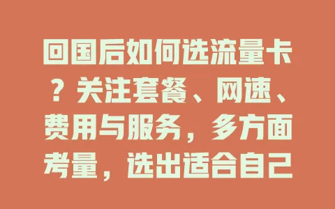 回国后如何选流量卡？关注套餐、网速、费用与服务，多方面考量，选出适合自己的，畅享便捷通信