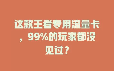 这款王者专用流量卡，99%的玩家都没见过？
