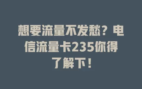 想要流量不发愁？电信流量卡235你得了解下！
