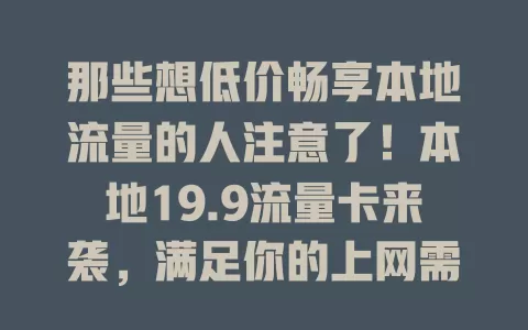 那些想低价畅享本地流量的人注意了！本地19.9流量卡来袭，满足你的上网需求！