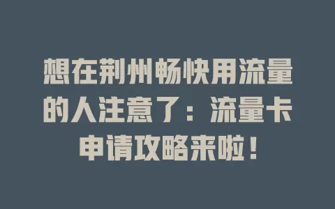 想在荆州畅快用流量的人注意了：流量卡申请攻略来啦！