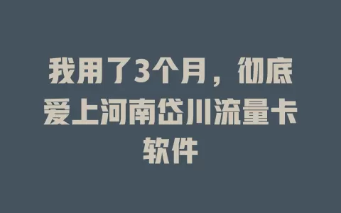 我用了3个月，彻底爱上河南岱川流量卡软件