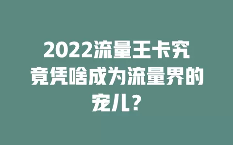 2022流量王卡究竟凭啥成为流量界的宠儿？