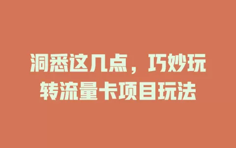 洞悉这几点，巧妙玩转流量卡项目玩法