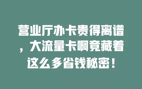 营业厅办卡贵得离谱，大流量卡啊竟藏着这么多省钱秘密！