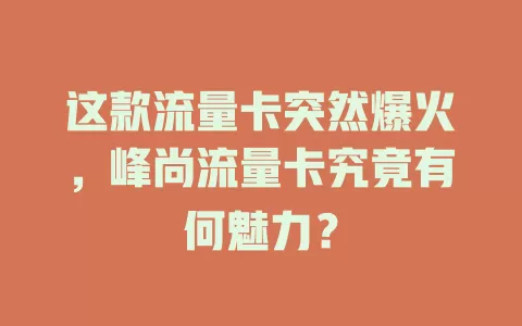 这款流量卡突然爆火，峰尚流量卡究竟有何魅力？