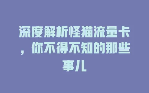 深度解析怪猫流量卡，你不得不知的那些事儿