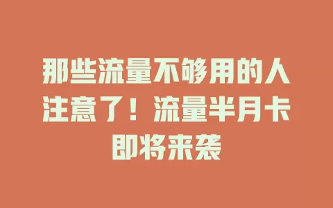 那些流量不够用的人注意了！流量半月卡即将来袭