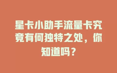 星卡小助手流量卡究竟有何独特之处，你知道吗？