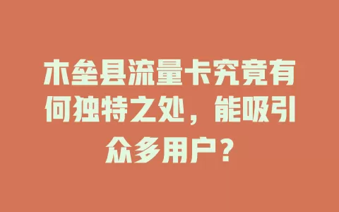 木垒县流量卡究竟有何独特之处，能吸引众多用户？