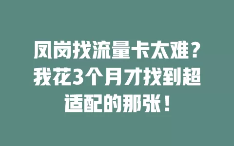 凤岗找流量卡太难？我花3个月才找到超适配的那张！