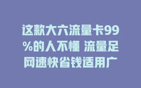 这款大六流量卡99%的人不懂 流量足网速快省钱适用广