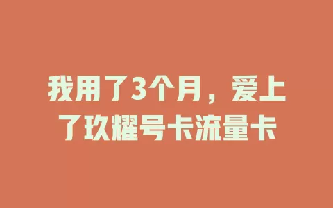 我用了3个月，爱上了玖耀号卡流量卡