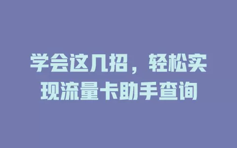 学会这几招，轻松实现流量卡助手查询