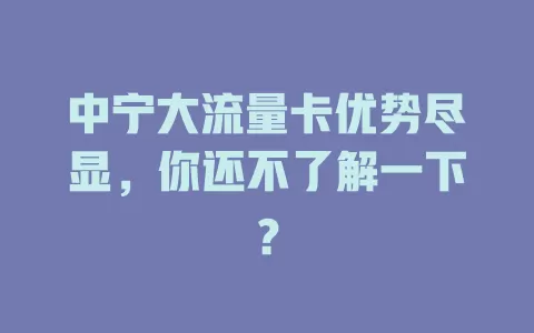 中宁大流量卡优势尽显，你还不了解一下？