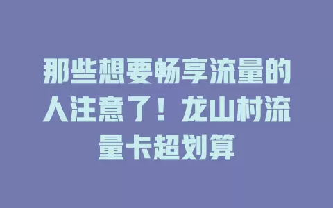 那些想要畅享流量的人注意了！龙山村流量卡超划算