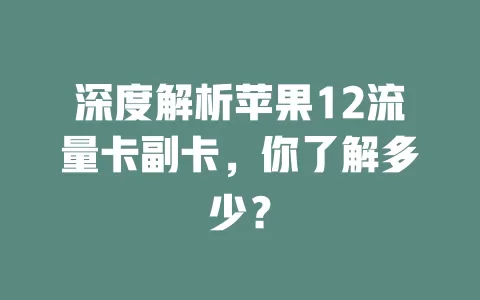 深度解析苹果12流量卡副卡，你了解多少？